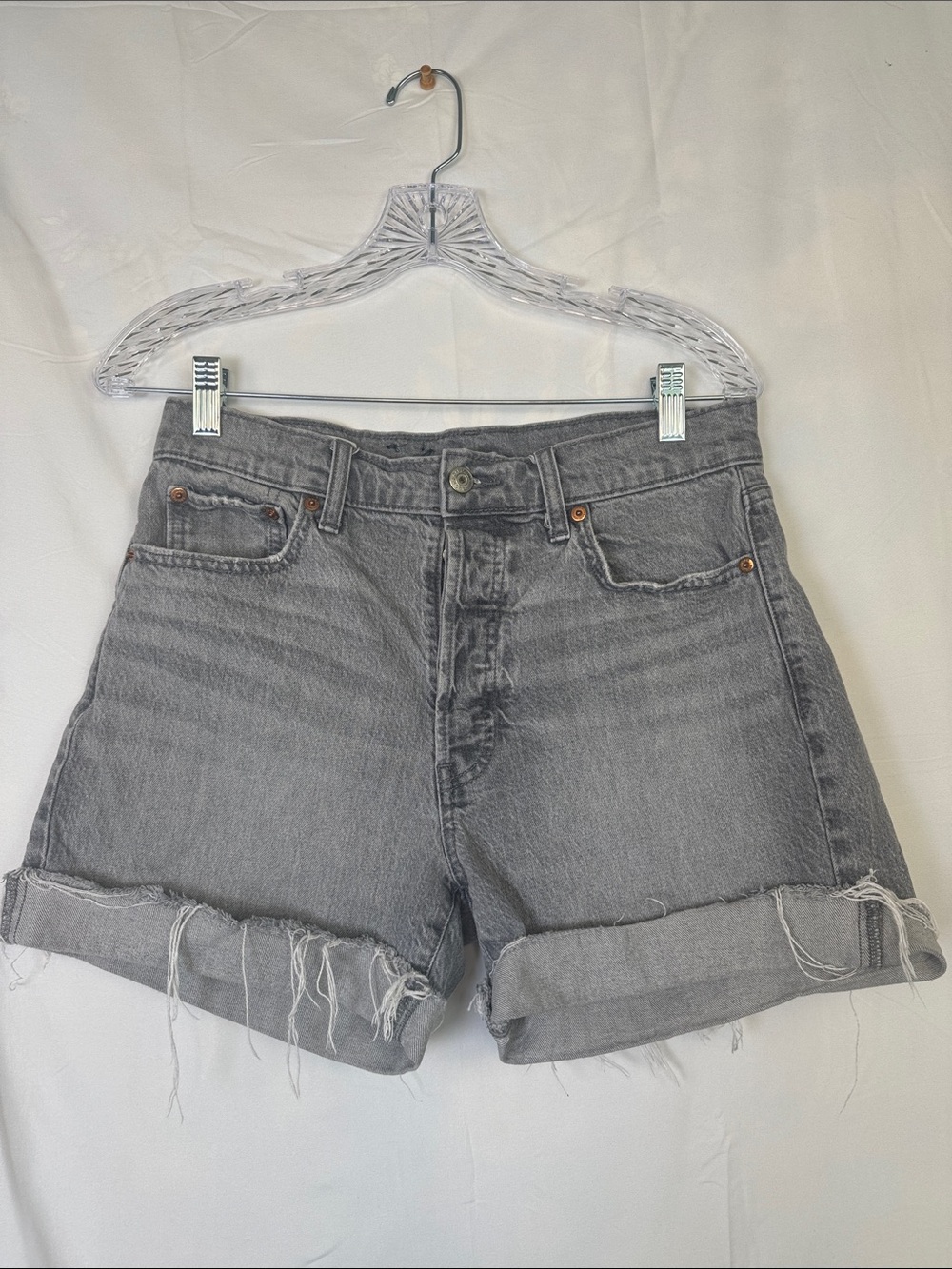 GAP Gray Rolled Frayed Hem Denim Shorts